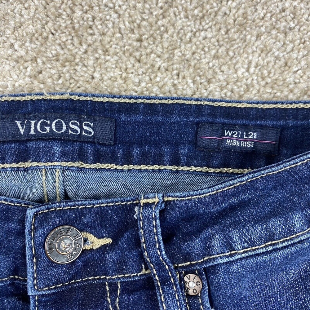 Vigoss Womens Ace Skinny Jeans 27x27 Dark Wash Distressed Stretch Denim - Picture 2 of 9